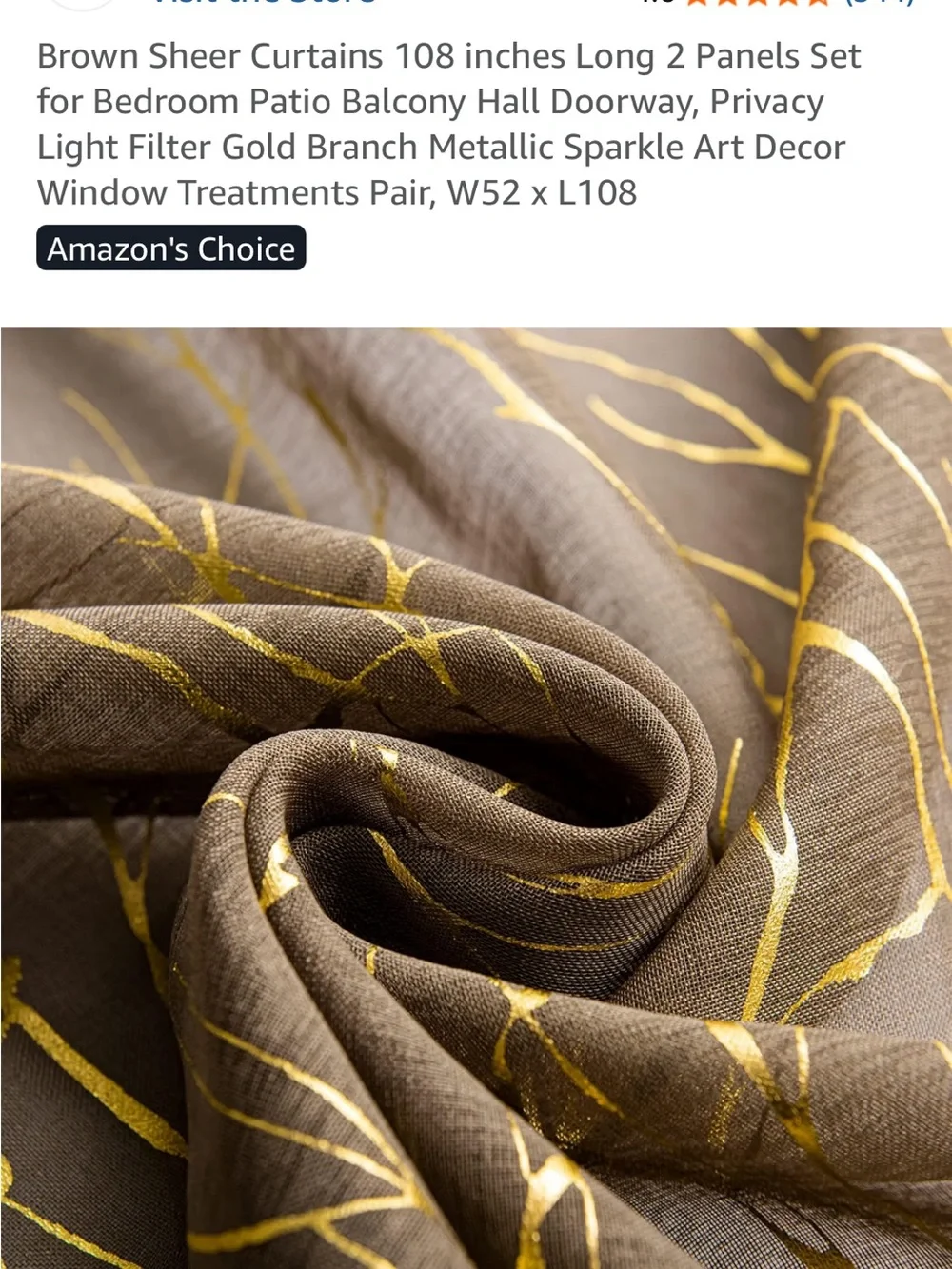 Metallic Gold Branch Sheer Curtain Panels - 3 Pair